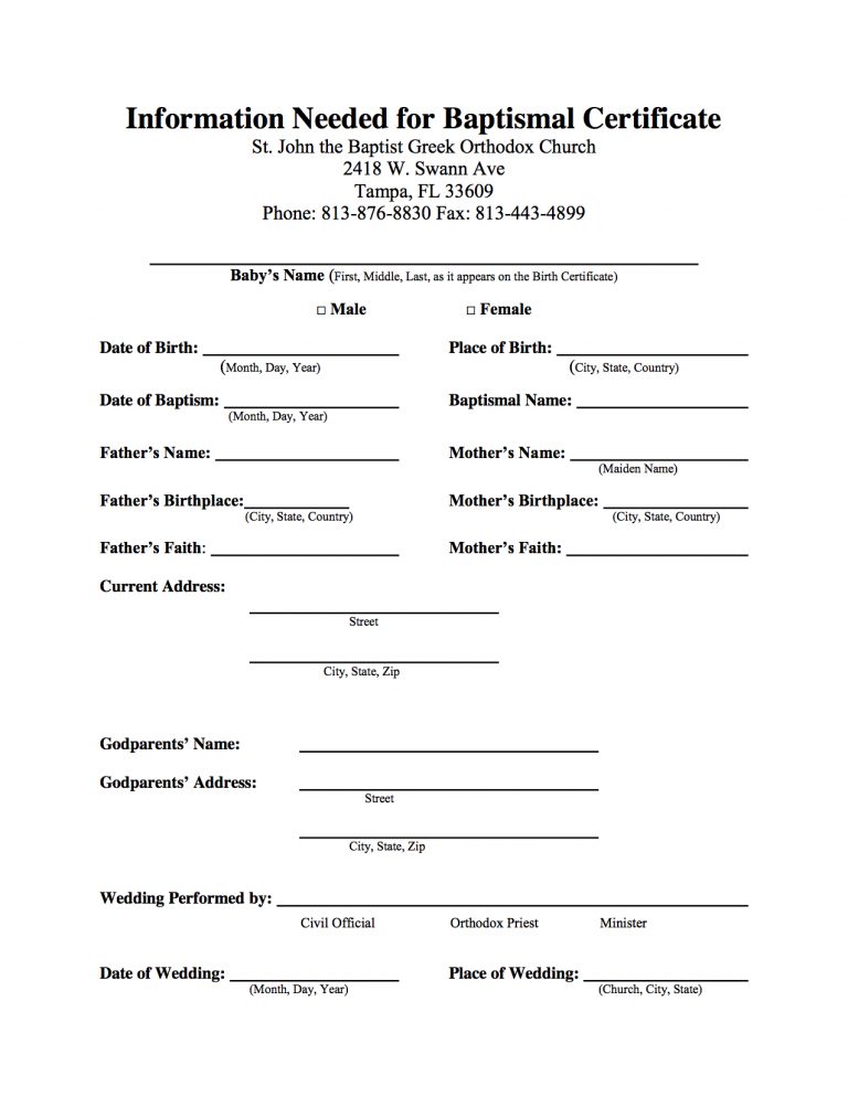 Baptisms Saint John the Baptist Greek Orthodox Church